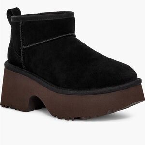 UGG Black Suede ultra mini new heights Platform Boots size 7 New in box